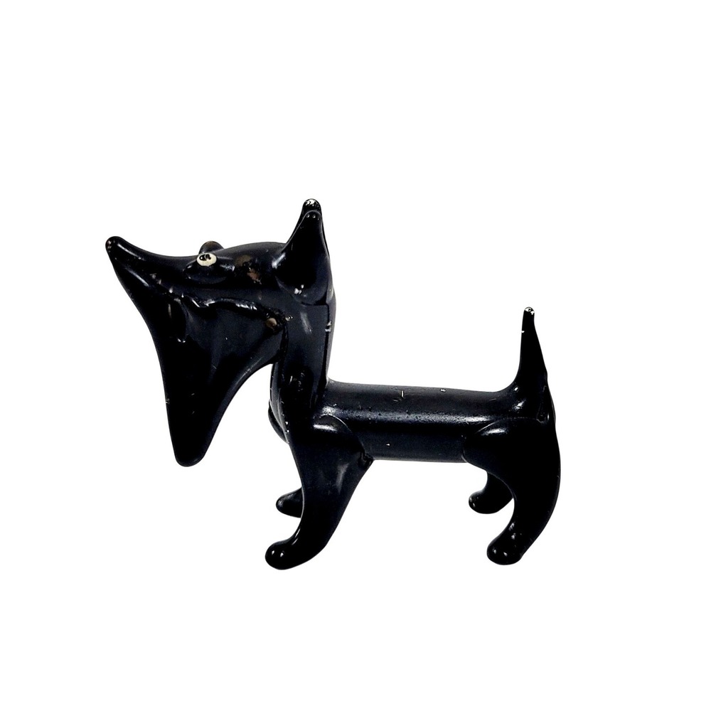Vintage Black Glass Scottie Dog Figurine Scottish Terrier Miniature 1920 - 1950s